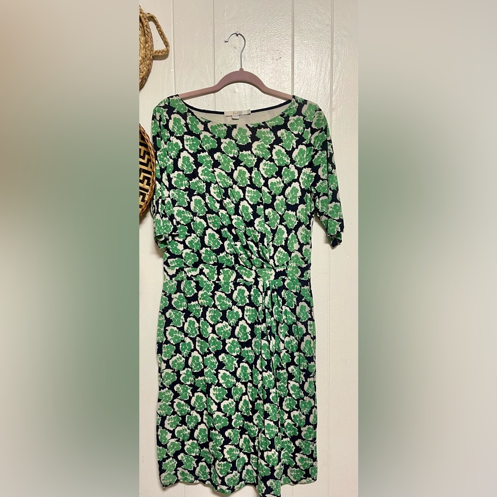 Boden Annie Floral Tencel 3/4 Sleeve Sheath Midi Dress Green Size US 12R